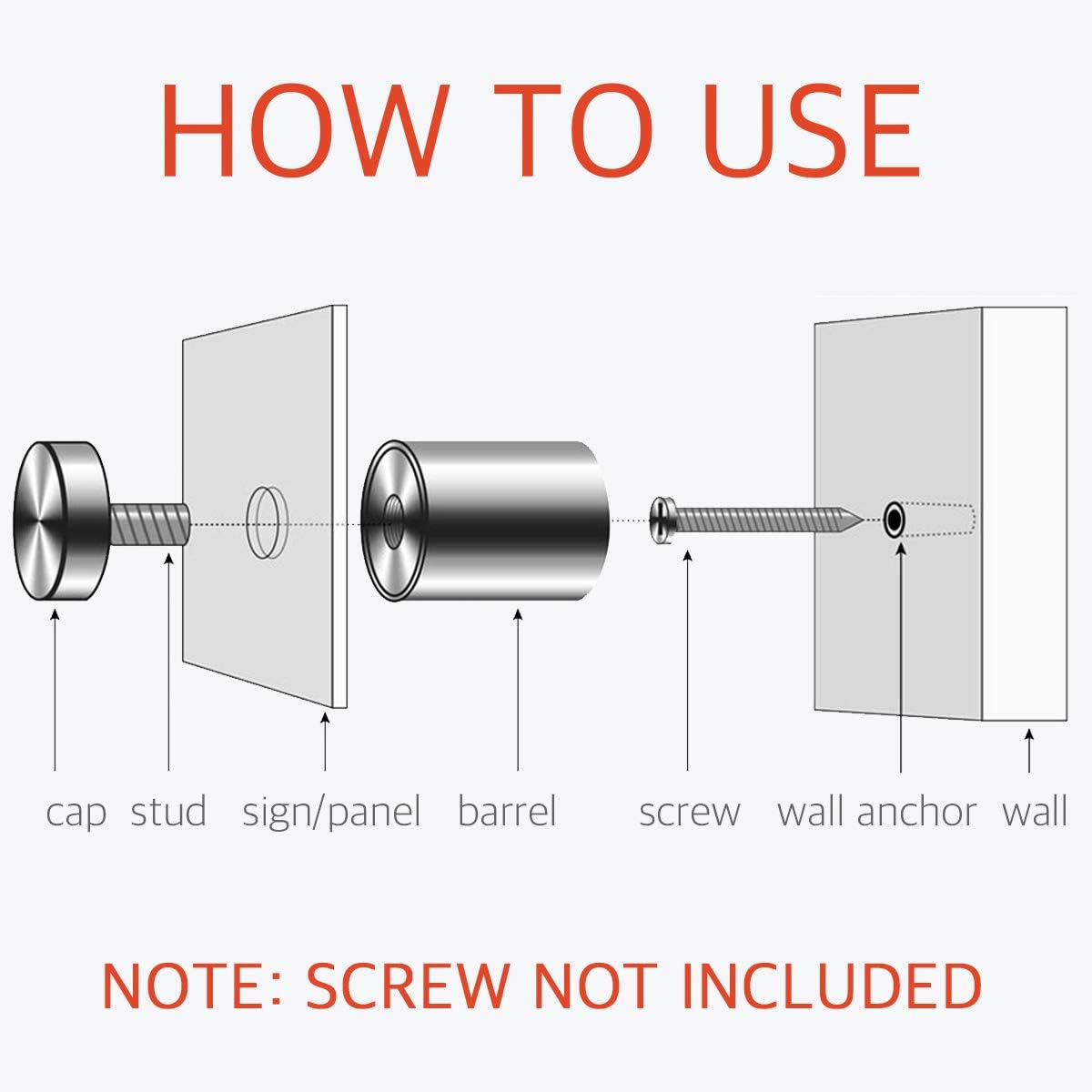 Lantee Sign Standoff Screws - 8 Pcs 1/2 x 1 Inch Stainless Steel Standoff Mounts Hardware Screws for Acrylic & Glass, 12 x 25mm - Image 4