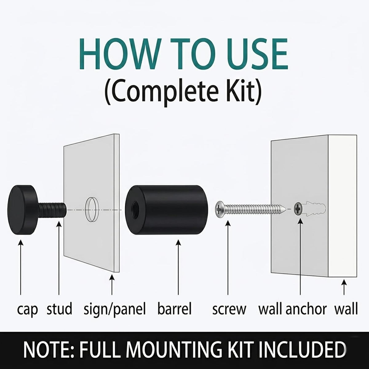 Lantee 12pcs Black Sign Standoff Screws, Stainless Steel Wall Mount Standoff Holders, Heavy Duty for 1/2" Thick Acrylic/Glass 1" x 1-1/8"(25x30mm) - Image 4