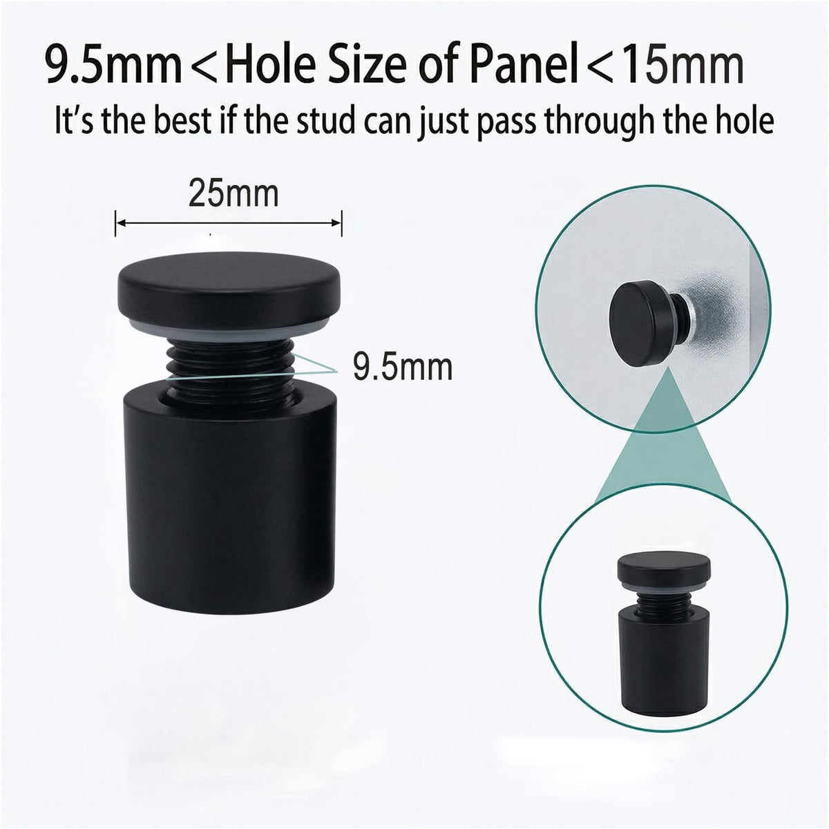 Lantee 8pcs Black Sign Standoff Screws, Stainless Steel Wall Mount Standoff Holders, Heavy Duty for 1/2" Thick Acrylic/Glass 1" x 1"(25x25mm) - Image 3