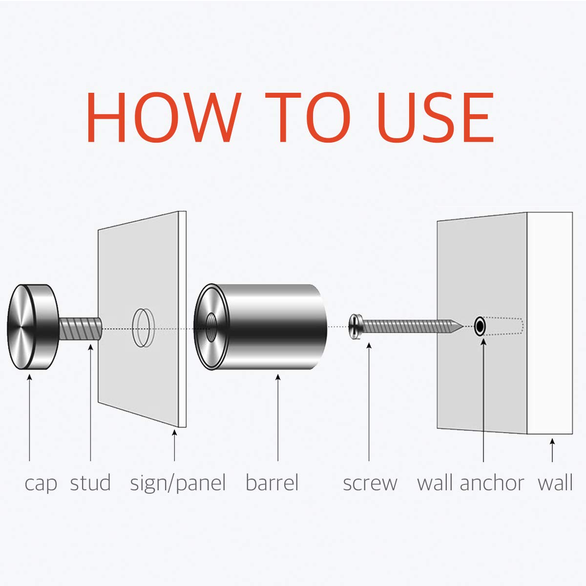 1/2" x 3/4" Wall Sign Standoff Mounting Hardware Kit - Lantee 8 Pcs 12 x 20mm Glass Standoffs Mounts Screws, Stainless Steel Standoff Bolts - Image 4