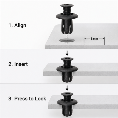 Durable nylon construction detail of Lantee push retainer clip