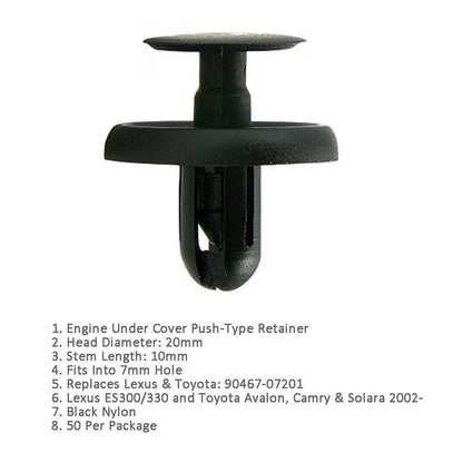 50 Engine Under Cover Retainer Clips for Lexus & Toyota 90467-07201 - Lantee Online Store